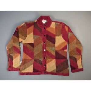 Talbots Mohair Sweater Grannycore Cardigan Womens Medium Red Grandma Fluffy